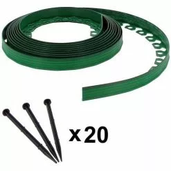 GT GARDEN Bordure De Jardin Flexible Verte - 3,8 Cm X 10 Mètres Avec 20 Piquets D'ancrage