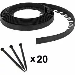 GT GARDEN Bordure De Jardin Flexible Noire - 3,8 Cm X 10 Mètres Avec 20 Piquets D'ancrage
