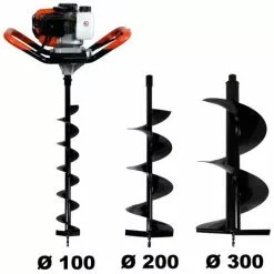GT GARDEN Tarière Thermique 52 Cm3, 3 CV + Lot De 3 Mèches (100, 200 Et 300 Mm)