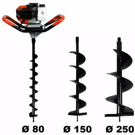 GT GARDEN Tarière Thermique 52 Cm3, 3 CV + Lot De 3 Mèches (80, 150 Et 250 Mm) 3 GT GARDEN Tarière Thermique 52 Cm3, 3 CV + Lot De 3 Mèches (80, 150 Et 250 Mm)
