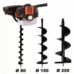 GT GARDEN Tarière Thermique 52 Cm3 - 3 CV + Lot De 3 Mèches (80, 150 Et 250 Mm)