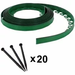 GT GARDEN Bordure De Jardin Flexible Verte - 5 Cm X 10 Mètres Avec 20 Piquets D'ancrage