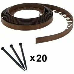 GT GARDEN Bordure De Jardin Flexible Marron - 5 Cm X 10 Mètres Avec 20 Piquets D'ancrage